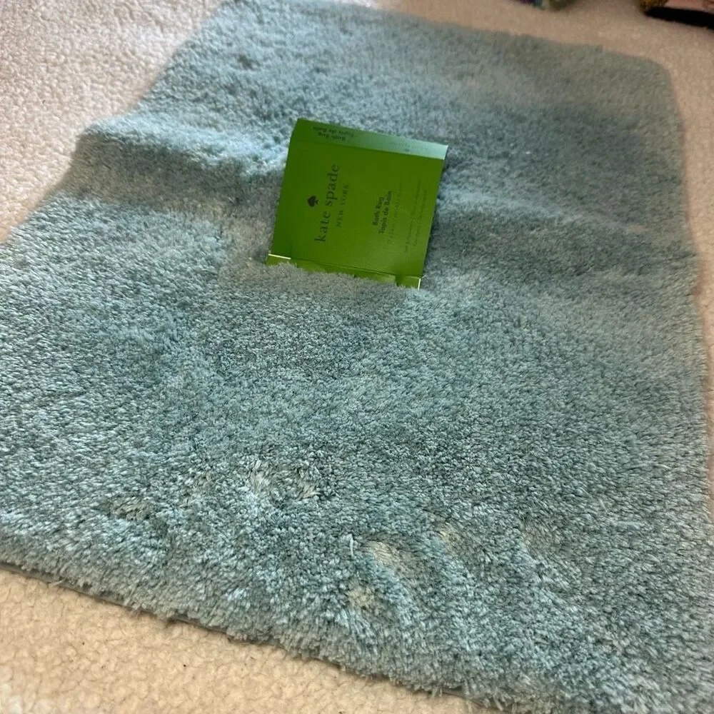 Kate Spade Bathroom Rug Fuzzy Dusty Blue Teal 17x24” NWT